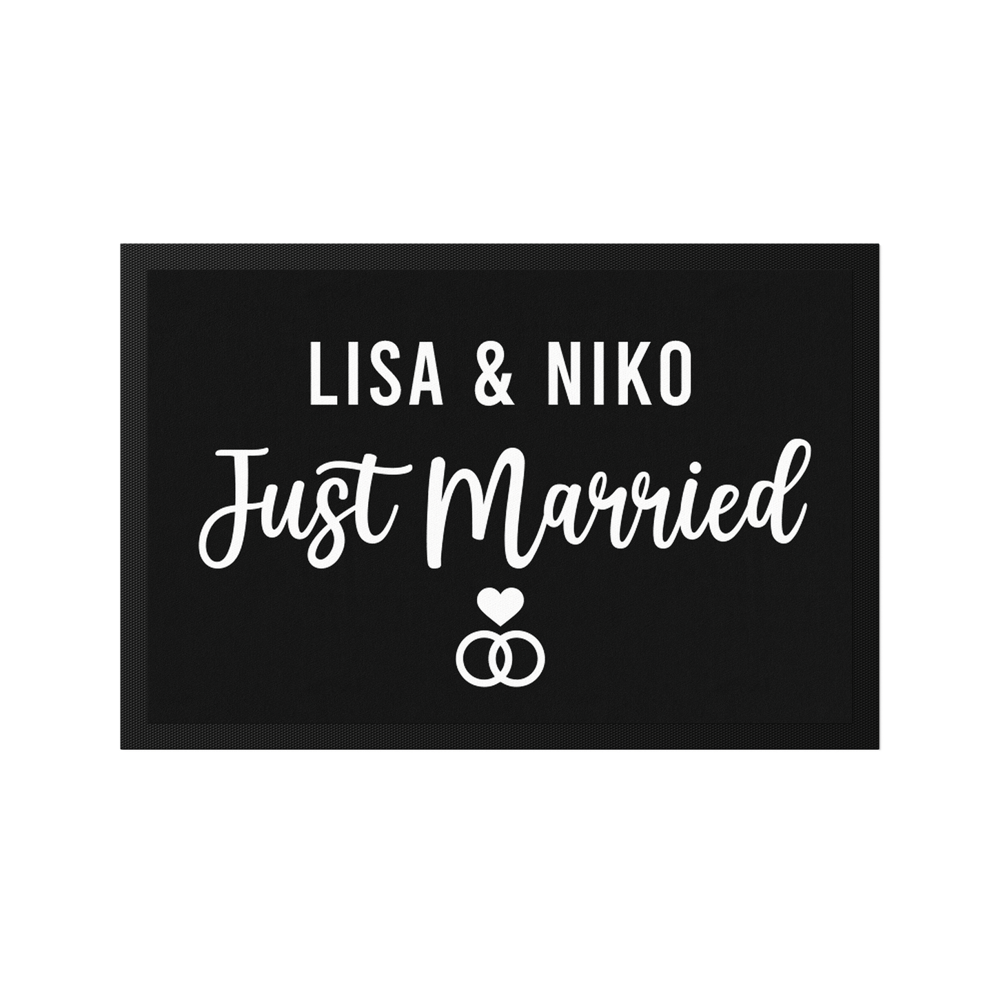 Stoff Fußmatte personalisierbar – Hochzeitsgeschenk „Just Married“ mit Pärchennamen