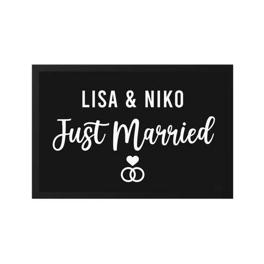Stoff Fußmatte personalisierbar – Hochzeitsgeschenk „Just Married“ mit Pärchennamen
