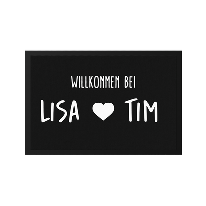 Stoff Fußmatte personalisierbar – Willkommen bei Pärchennamen mit Herz