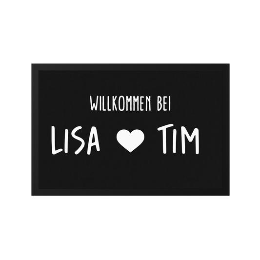 Stoff Fußmatte personalisierbar – Willkommen bei Pärchennamen mit Herz