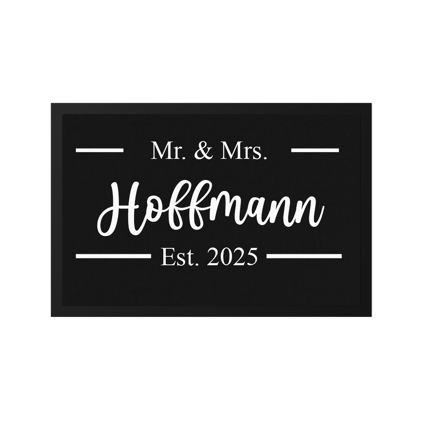 Stoff Fußmatte personalisierbar – Mr & Mrs mit Familienname und Hochzeitsdatum