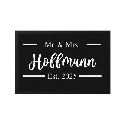 Stoff Fußmatte personalisierbar – Mr & Mrs mit Familienname und Hochzeitsdatum