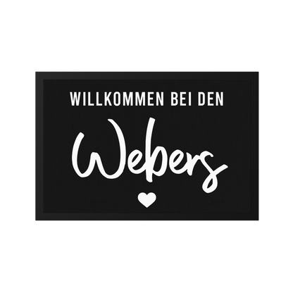 Stoff Fußmatte personalisierbar – Willkommen bei den Familienname mit Herz
