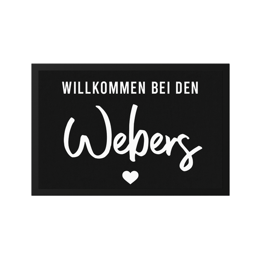 Stoff Fußmatte personalisierbar – Willkommen bei den Familienname mit Herz