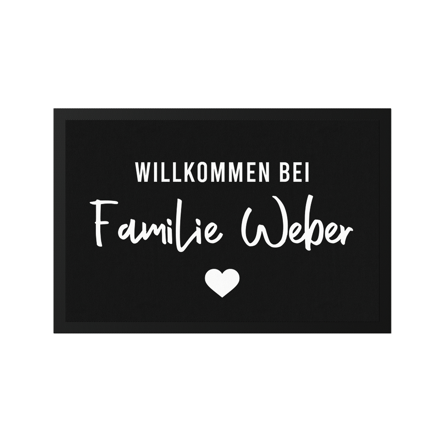 Stoff Fußmatte personalisierbar – Willkommen bei Familie mit Herz
