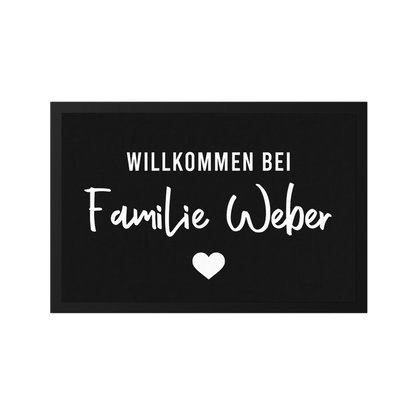 Stoff Fußmatte personalisierbar – Willkommen bei Familie mit Herz