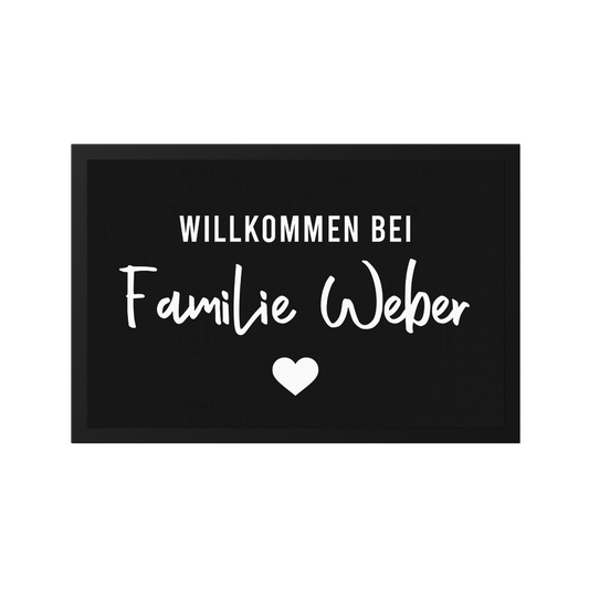 Stoff Fußmatte personalisierbar – Willkommen bei Familie mit Herz
