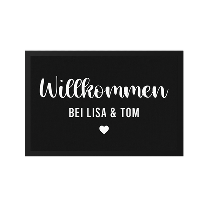 Stoff Fußmatte personalisierbar – Willkommen mit Pärchennamen und Herz