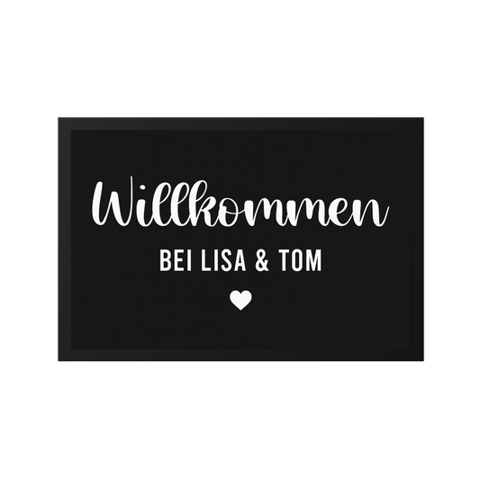 Stoff Fußmatte personalisierbar – Willkommen mit Pärchennamen und Herz