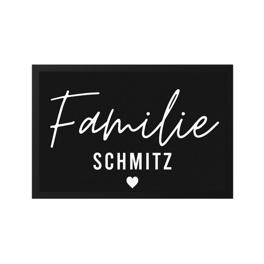 Stoff Fußmatte personalisierbar – Familie im modernen Stil mit Herz