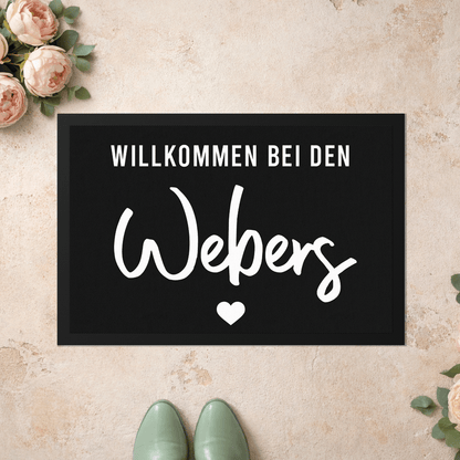 Stoff Fußmatte personalisierbar – Willkommen bei den Familienname mit Herz