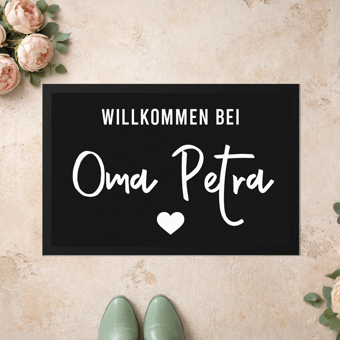 Stoff Fußmatte personalisierbar – Willkommen bei Oma mit Herz