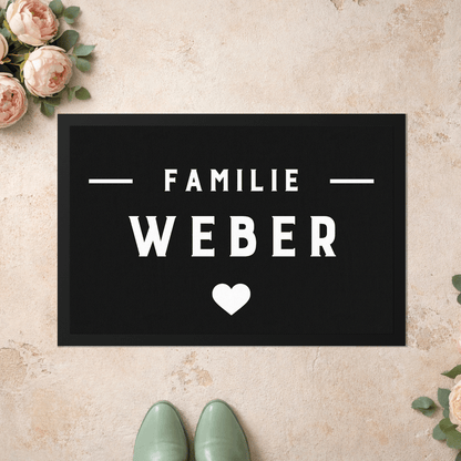 Stoff Fußmatte personalisierbar – Familie mit Nachname und Herz