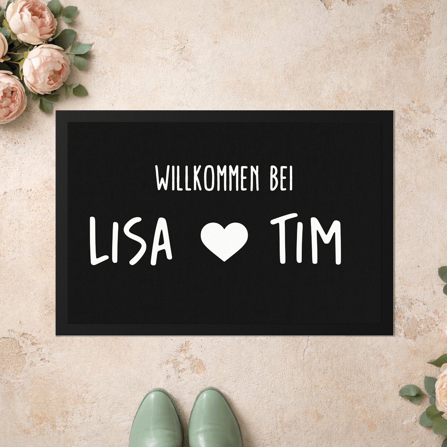 Stoff Fußmatte personalisierbar – Willkommen bei Pärchennamen mit Herz