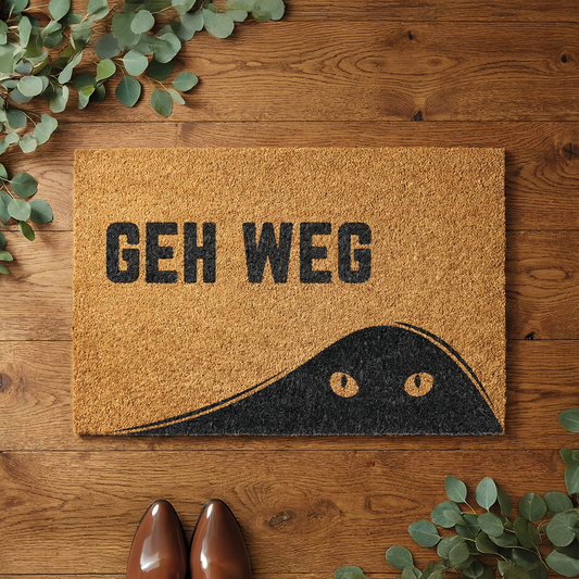 Kokosmatte mit „Geh Weg“ und Katzenmotiv – Lustige Fußmatte aus Kokos für den Eingangsbereich