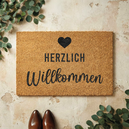 Fußmatte aus Kokos – Herzlich Willkommen mit Herz
