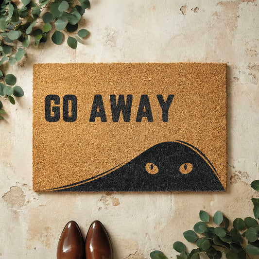 Fußmatte aus Kokos mit lustigem Spruch – Katzenmotiv „Go Away"