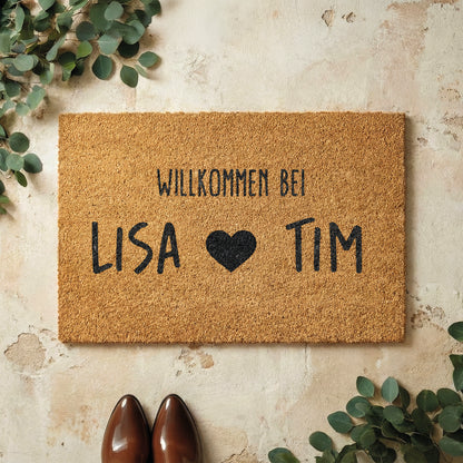 Fußmatte aus Kokos personalisierbar – Willkommen bei Pärchennamen mit Herz
