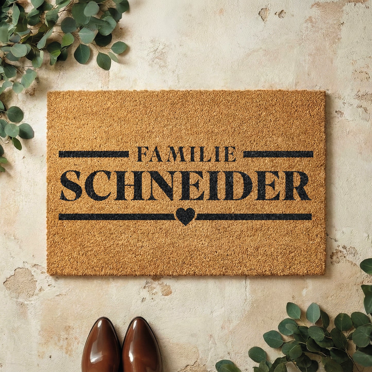 Fußmatte aus Kokos personalisierbar – Familienname Linien-Design