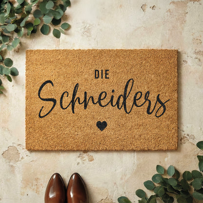 Fußmatte aus Kokos personalisierbar – Familienname handgeschrieben