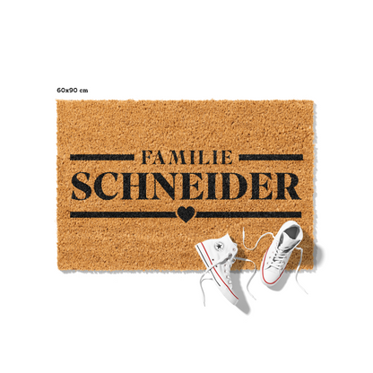 Fußmatte aus Kokos personalisierbar – Familienname Linien-Design