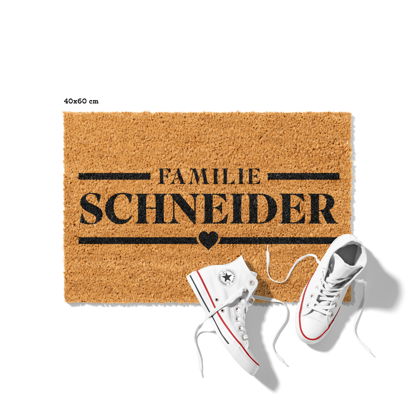 Fußmatte aus Kokos personalisierbar – Familienname Linien-Design