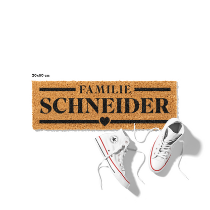 Fußmatte aus Kokos personalisierbar – Familienname Linien-Design