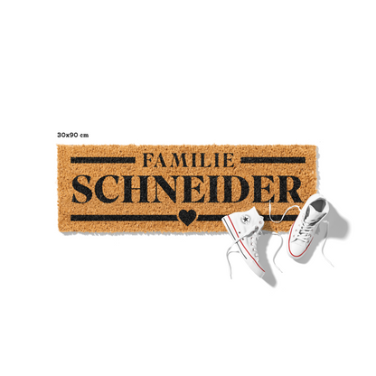 Fußmatte aus Kokos personalisierbar – Familienname Linien-Design