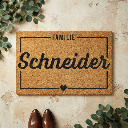 Fußmatte aus Kokos personalisierbar – Familienname im Rahmen