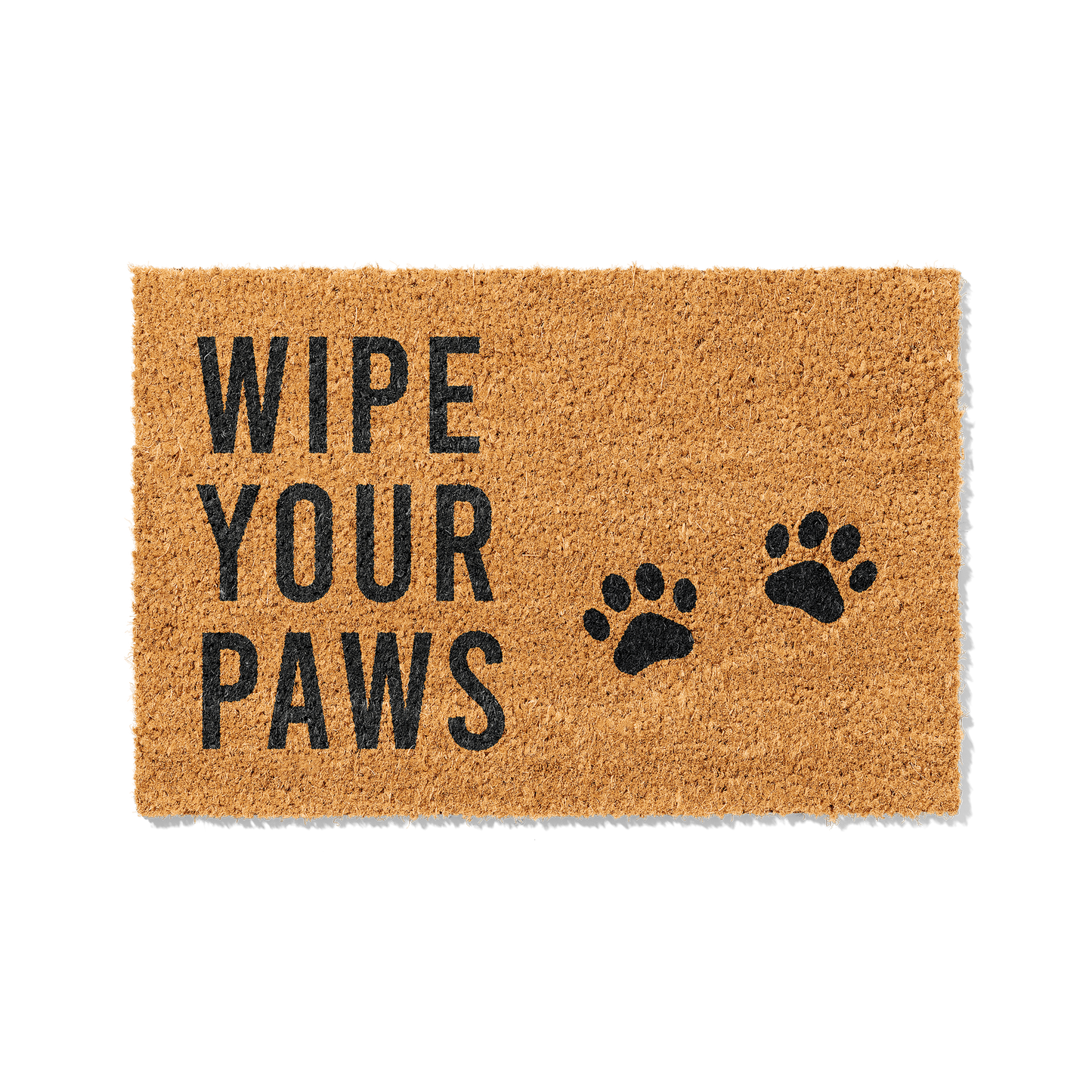Fußmatte aus Kokos mit lustigem Spruch – „Wipe Your Paws" mit Pfoten