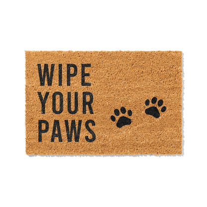 Fußmatte aus Kokos mit lustigem Spruch – „Wipe Your Paws" mit Pfoten