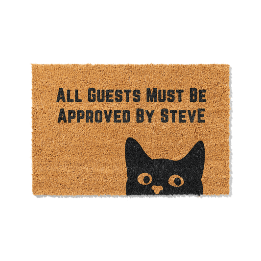 Personalisierbare Kokosmatte mit Katzenmotiv „All Guests Must Be Approved by“ – Lustige Fußmatte