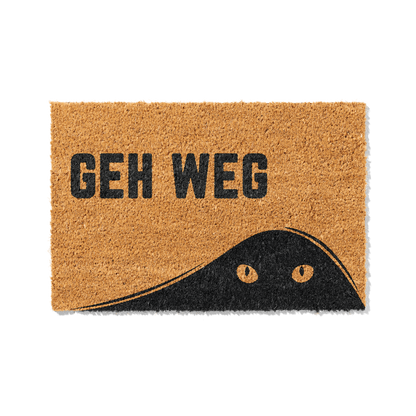 Fußmatte aus Kokos mit lustigem Spruch – Katzenmotiv „Geh weg"