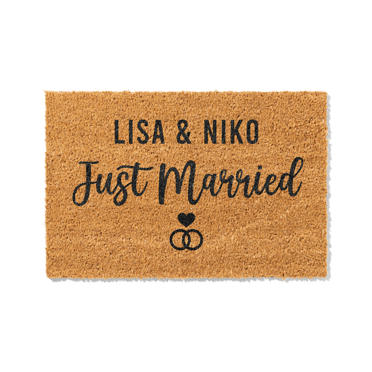 Fußmatte aus Kokos Hochzeitsgeschenk personalisierbar – Pärchennamen „Just Married"