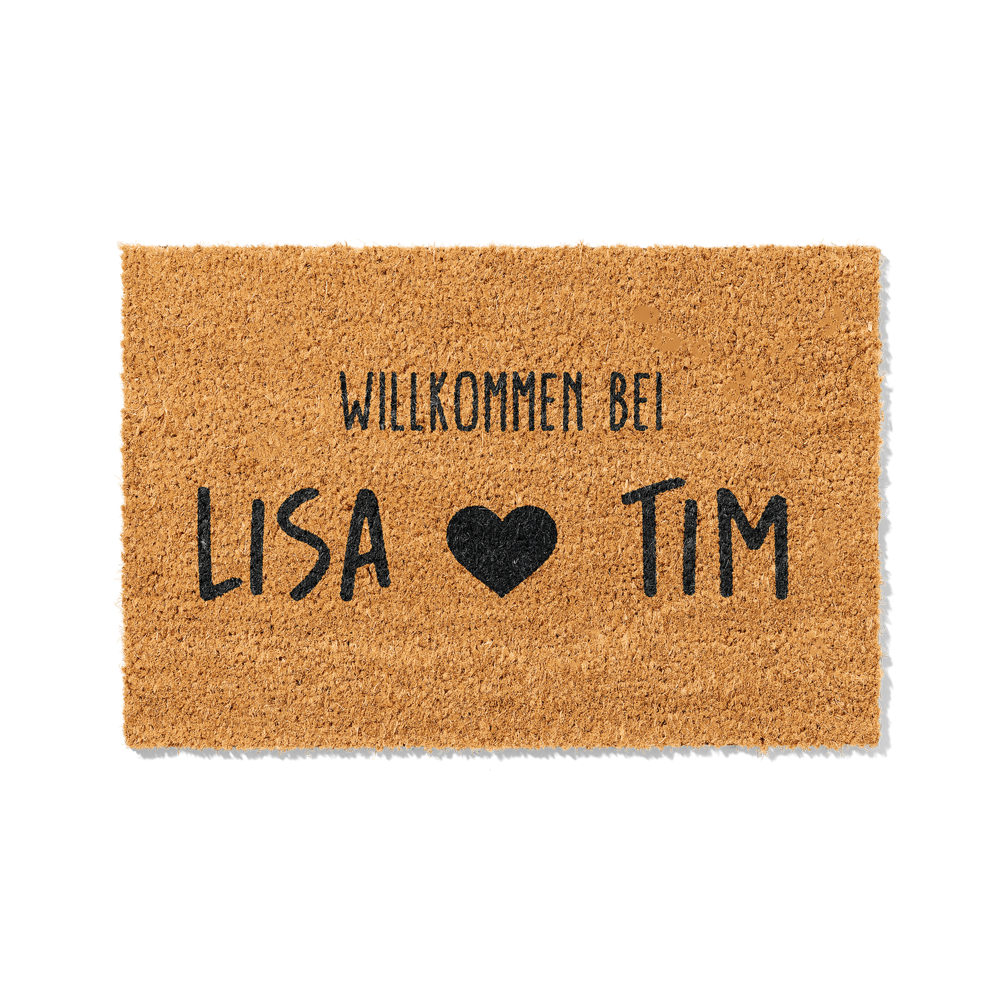 Fußmatte aus Kokos personalisierbar – Willkommen bei Pärchennamen mit Herz