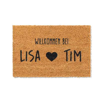 Fußmatte aus Kokos personalisierbar – Willkommen bei Pärchennamen mit Herz