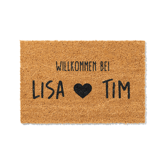 Personalisierbare Kokosmatte mit Namen „Willkommen bei“ – Fußmatte aus Kokos für den Eingangsbereich
