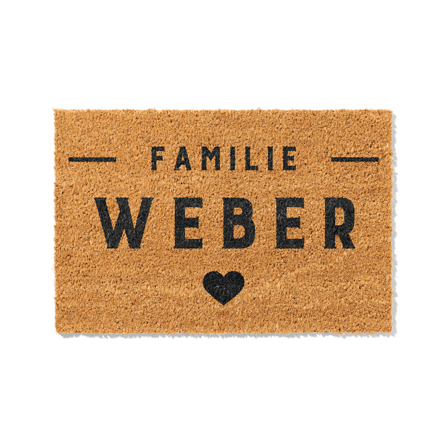 Fußmatte aus Kokos personalisierbar – Familienname Blockschrift mit Herz