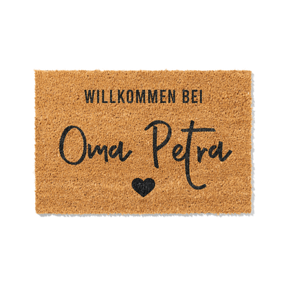 Fußmatte aus Kokos personalisierbar – Oma-Name Willkommen mit Herz