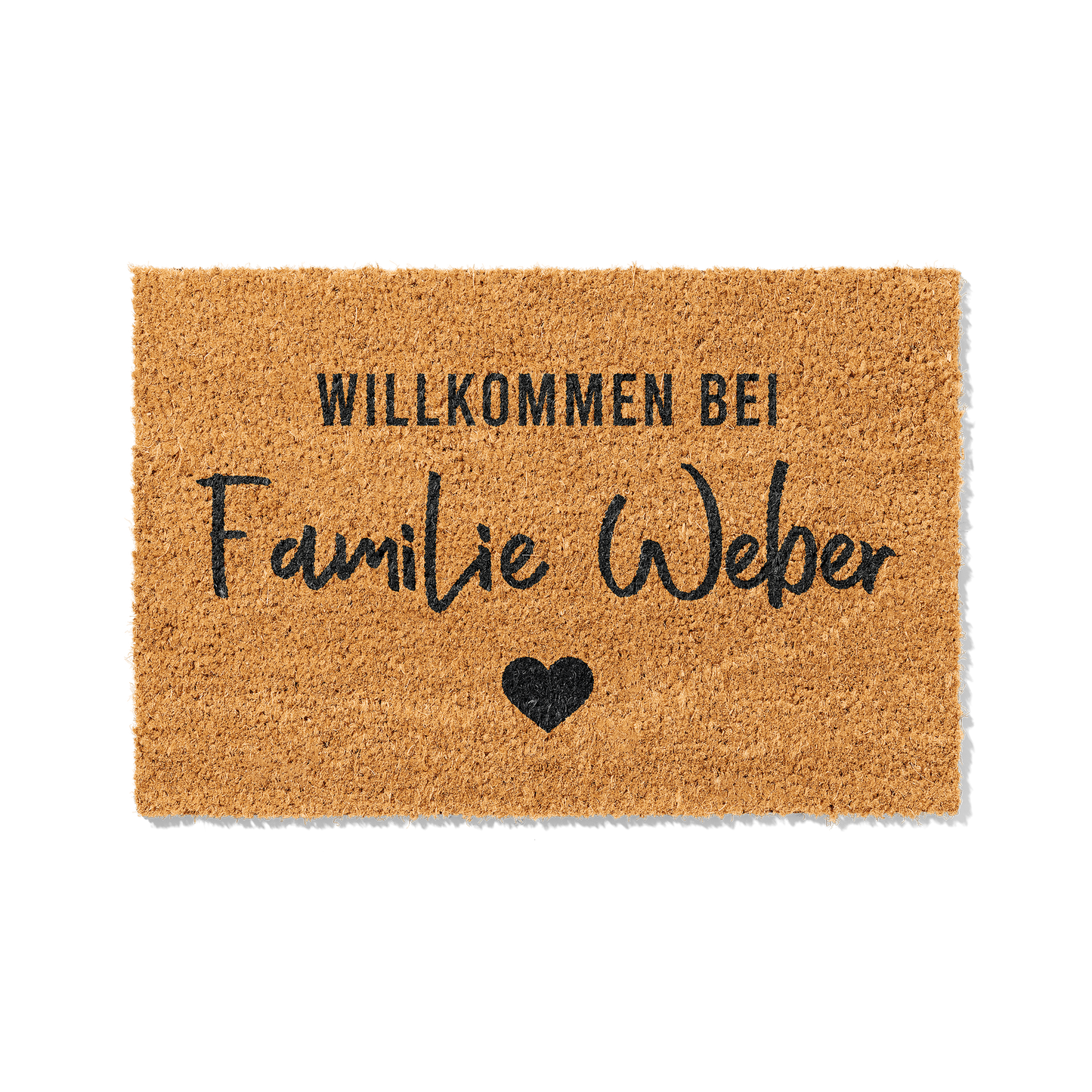Fußmatte aus Kokos personalisierbar – Willkommen bei Familienname mit Herzschrift
