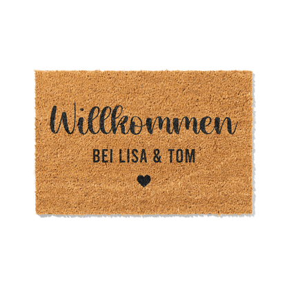 Fußmatte aus Kokos personalisierbar – Pärchennamen Willkommen mit Herz