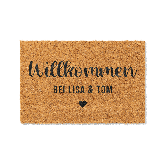 Fußmatte aus Kokos personalisierbar – Pärchennamen Willkommen mit Herz