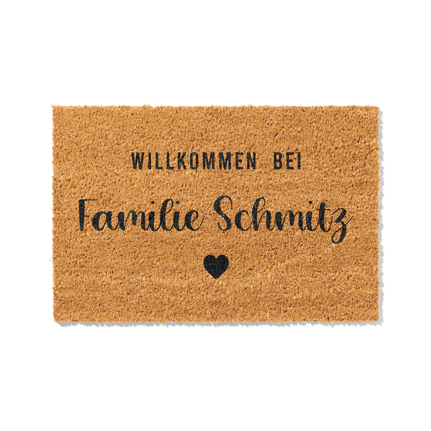 Fußmatte aus Kokos personalisierbar – Willkommen bei Familienname Klassik mit Herz