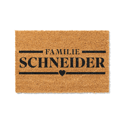 Fußmatte aus Kokos personalisierbar – Familienname Linien-Design