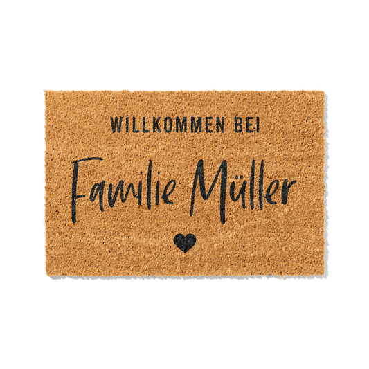 Personalisierbare Kokosmatte mit „Willkommen bei Familie“ – Fußmatte aus Kokos für den Eingangsbereich