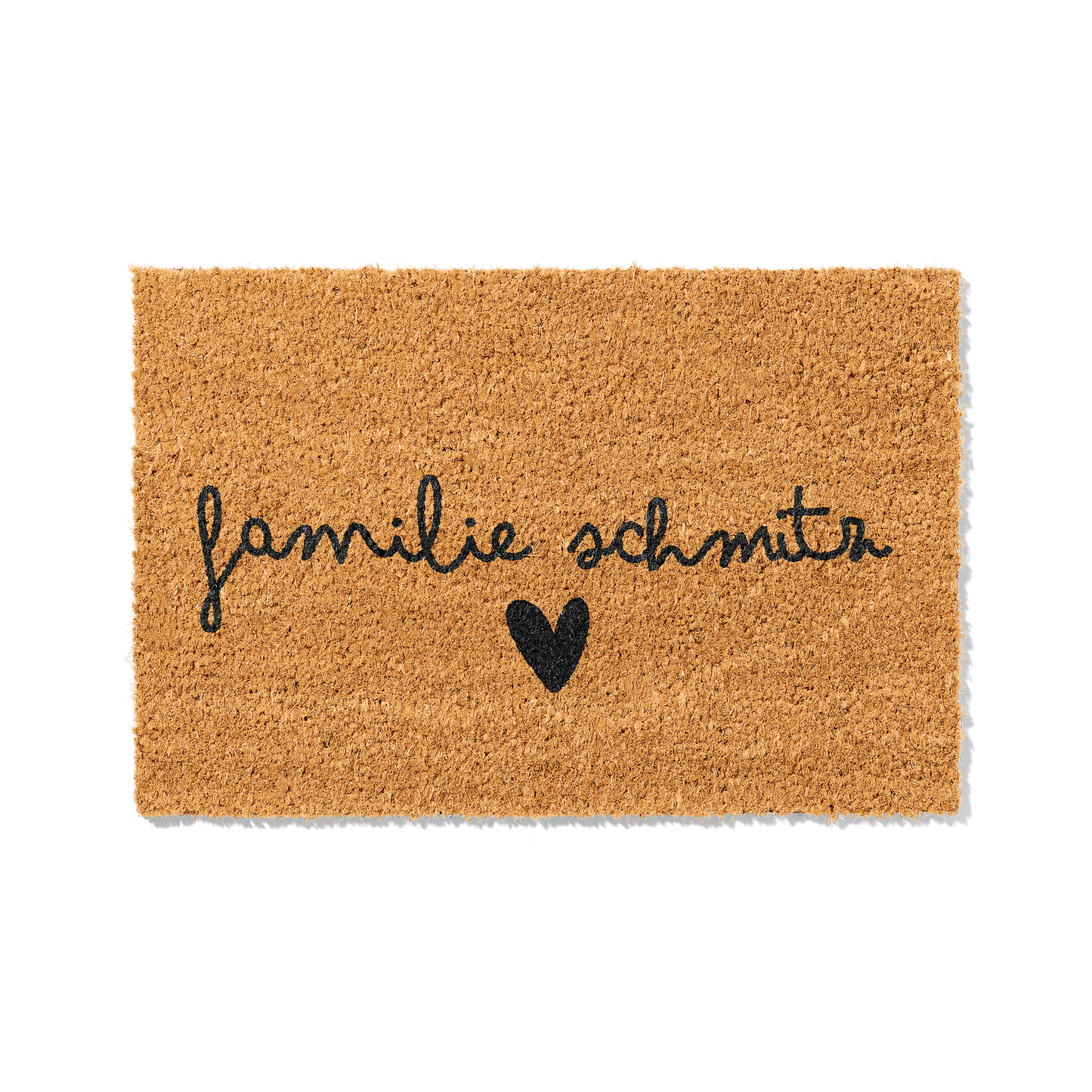 Fußmatte aus Kokos personalisierbar – Familienname im Scriptdesign mit Herz