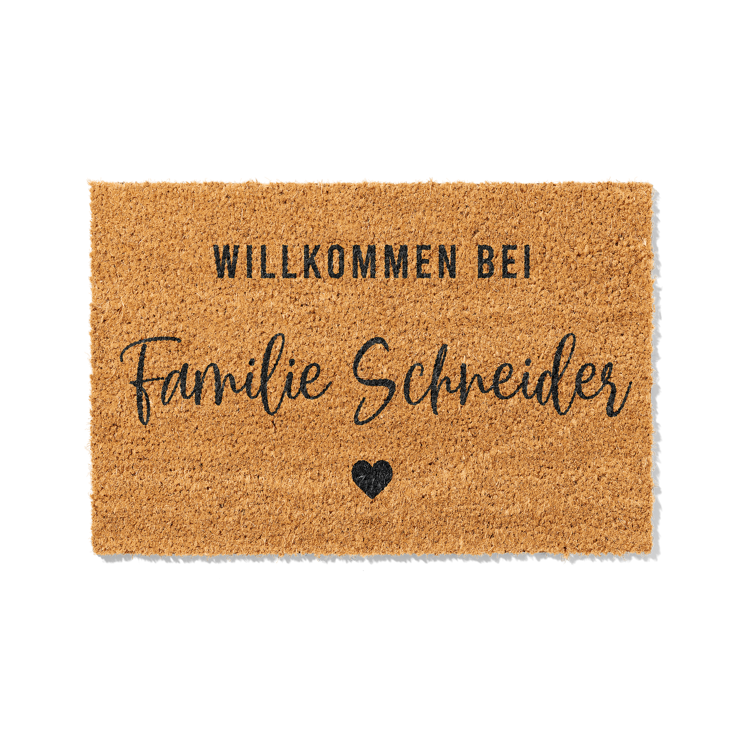 Fußmatte aus Kokos personalisierbar – Willkommen bei Familienname mit Herz
