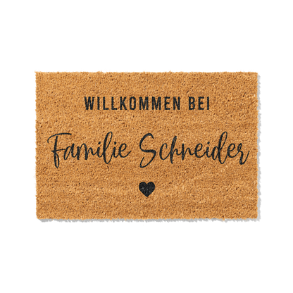 Fußmatte aus Kokos personalisierbar – Willkommen bei Familienname mit Herz