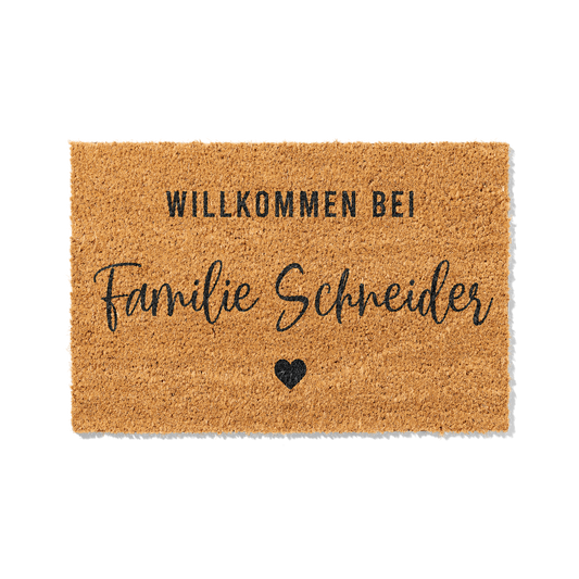 Fußmatte aus Kokos personalisierbar – Willkommen bei Familienname mit Herz