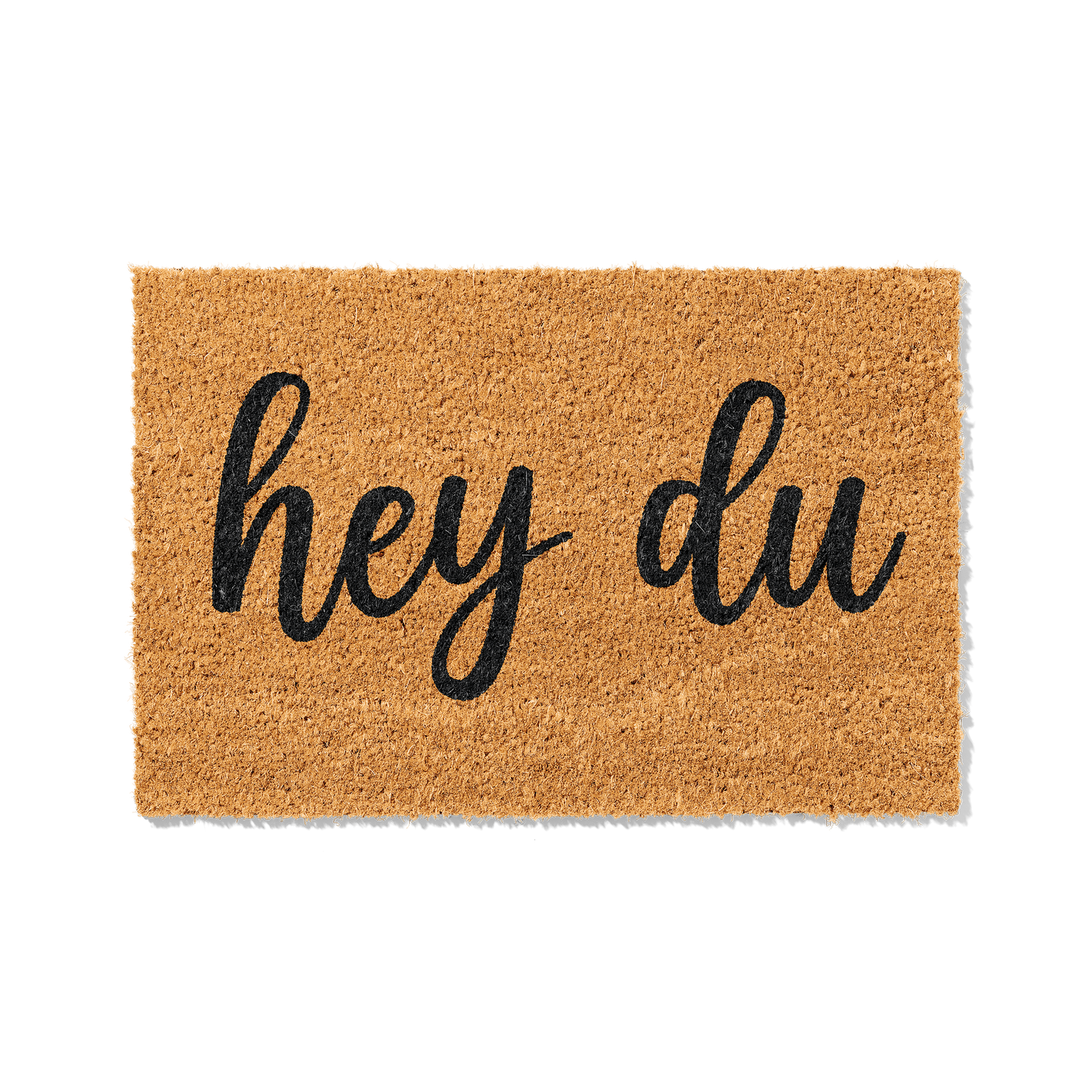 Fußmatte aus Kokos mit lustigem Spruch – „Hey Du" Schriftzug